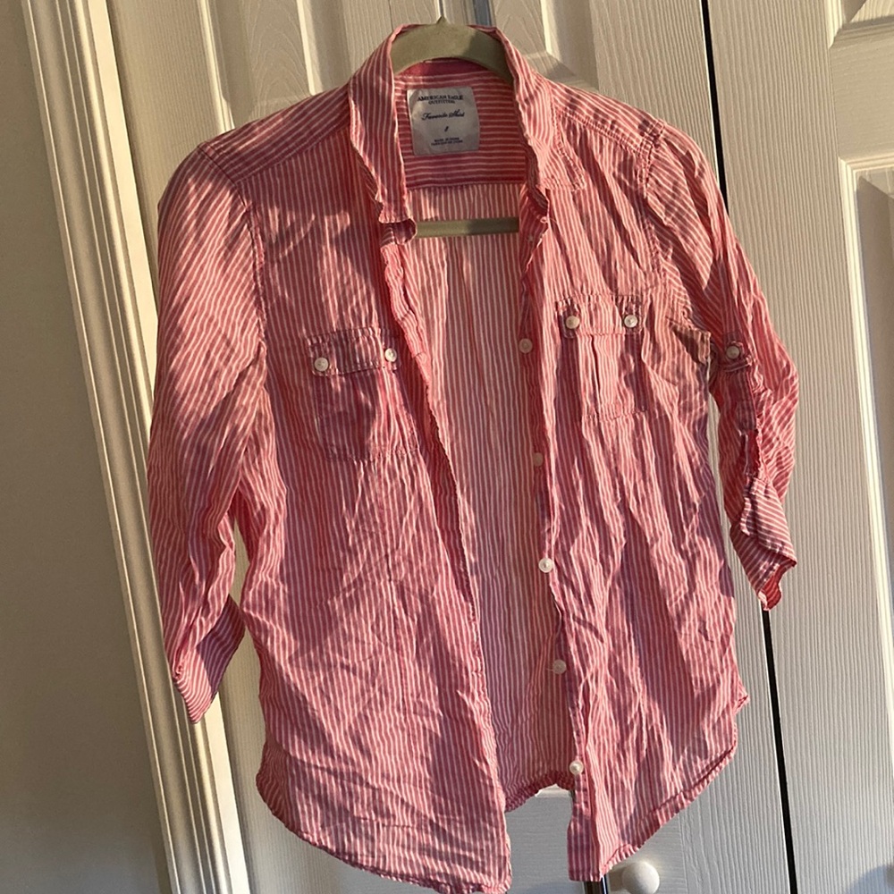 American Eagle pink pinstripe favorite shirt